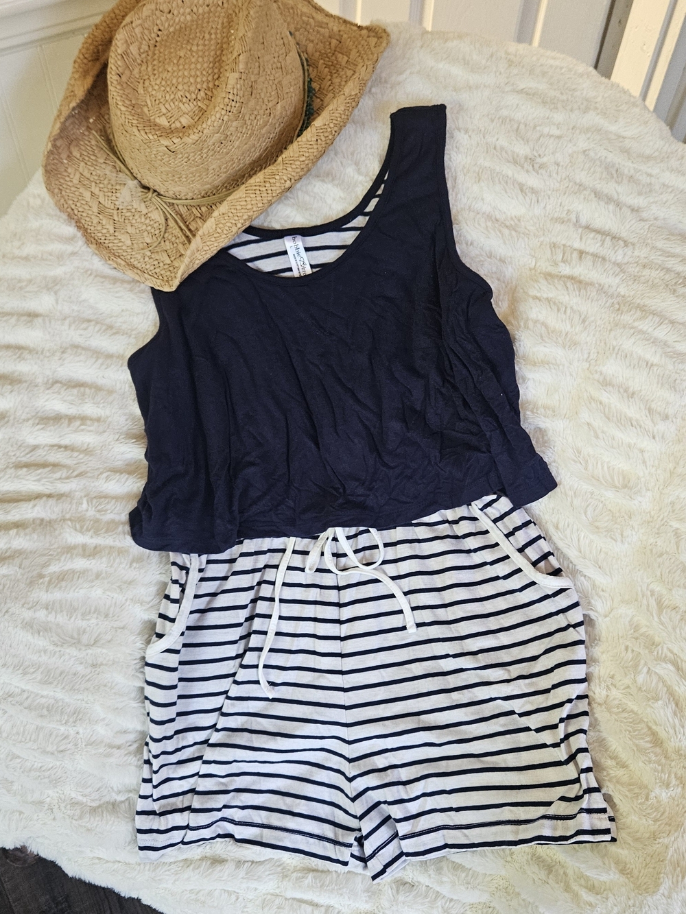 Bobbie Brooks Navy & White Striped One-Piece Romper
